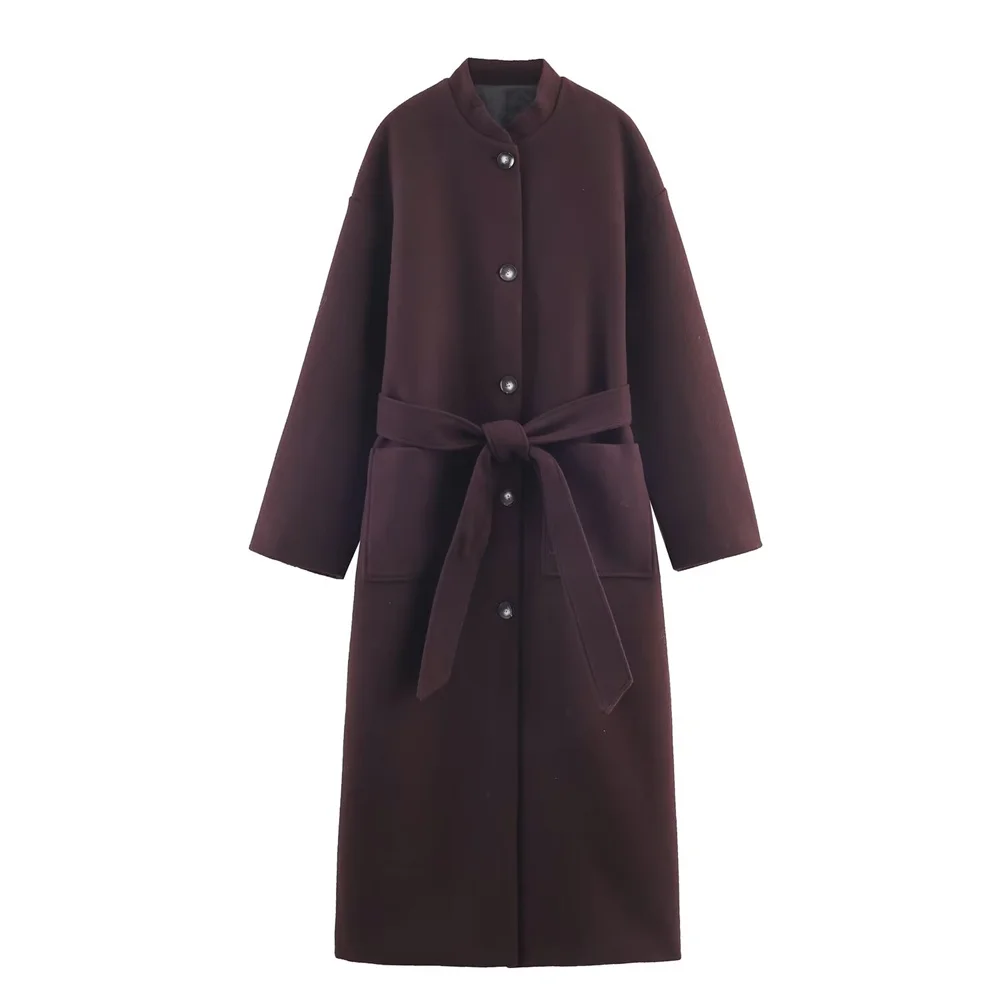 الشتاء الملابس النسائية الجديدة مزاجه الوقوف طوق أنبوب مستقيم سليم صالح حزام طويل معطف سترة #2