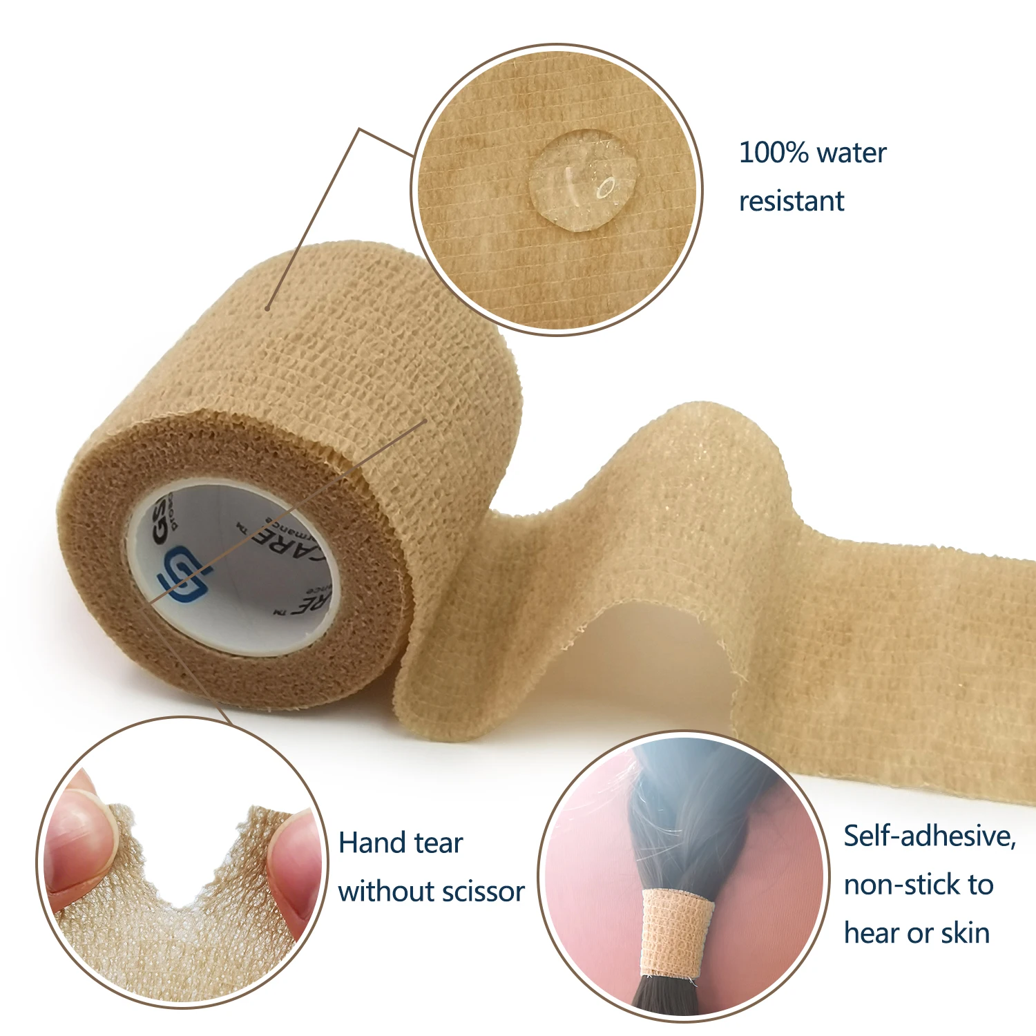 Bandage élastique auto-adhésif pour le sport, kit de tatouage, ruban cohésif rond Elastoplast pour blessure, rinçage des doigts et du poignet, 1 rouleau, 5cm