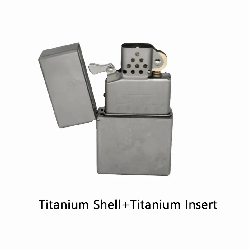 

Full Titanium shell Lighter with ZORRO Titanium Insert Vintage liquid fuel petrol lighter Cigarette accessories Cool outdoor EDC