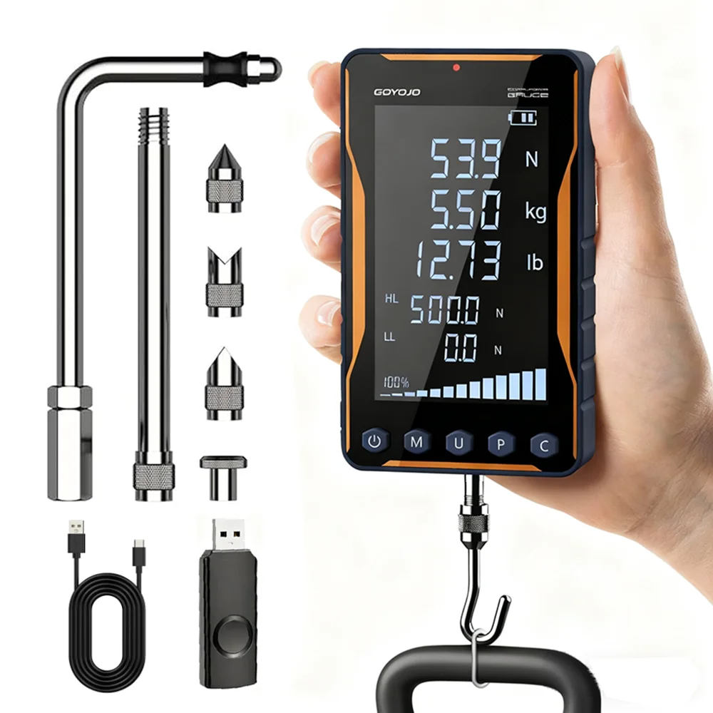 Digital Force Gauge 500N with Extra-Large Screen and Bold Font for Push-Pull Testing, Trigger Pull Measurement 0.5% Accuracy