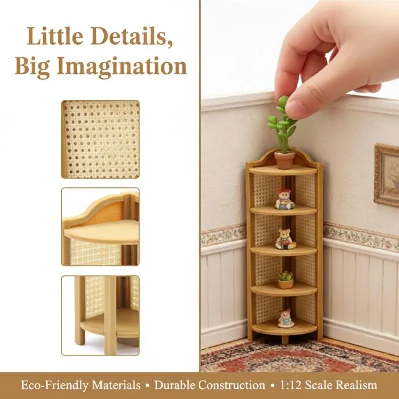 1/12 Dollhouse Simulation Miniature Corner Storage Rack Display Shelves Model Dollhouse Retro Scene Furniture Decoration Toys