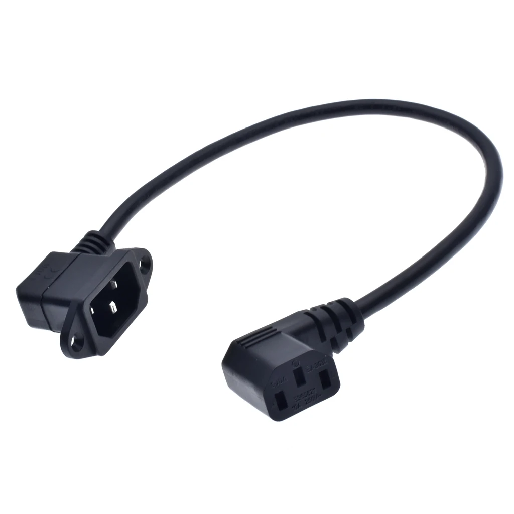 IEC320 C14 to C13 Extension cord,C14 with screw holes Right Angled and C13 Short, 60cm lenght, SVT 18AWG