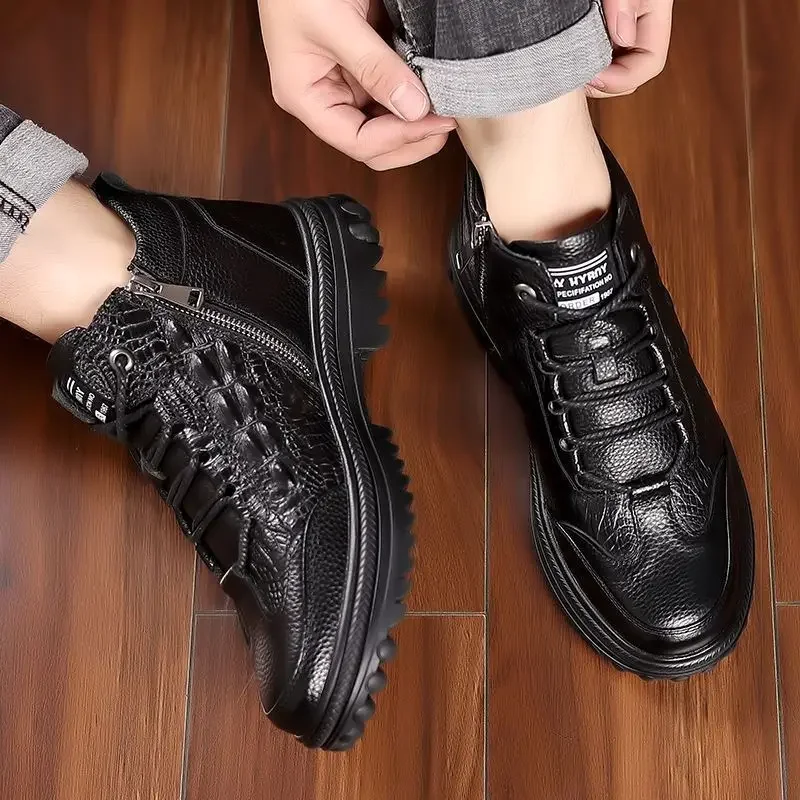 Botas de neve para homens preto alta superior rendas até sapatos de inverno homem à prova dwaterproof água casual moda calçados qualidade velo novo em pele