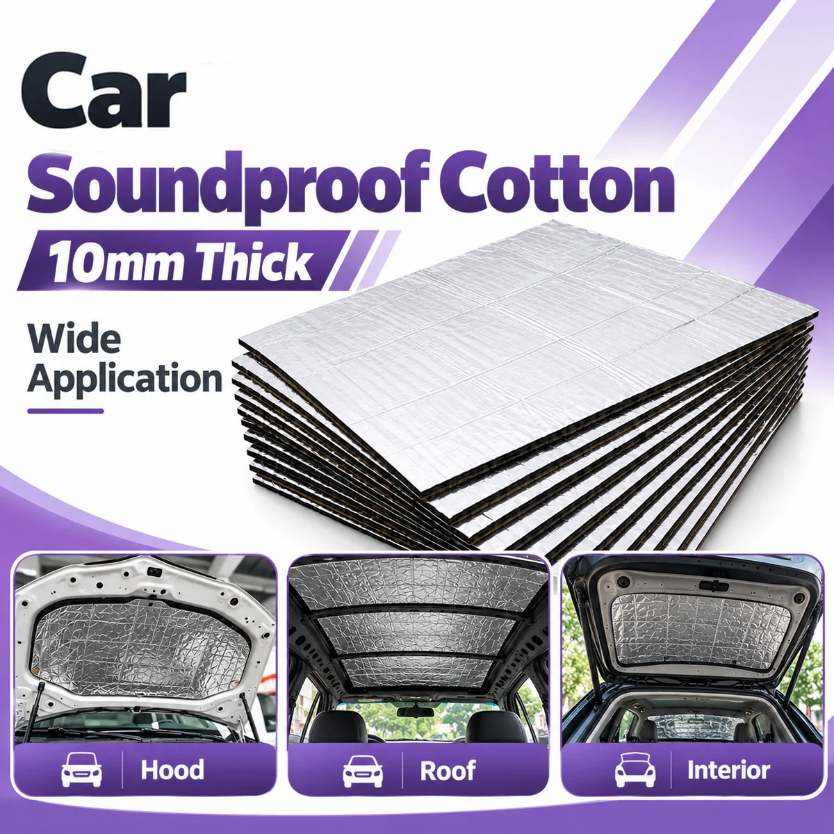 10mm Thick Car Soundproof Cotton Noise Reduction Mat Thermal Insulation Foam Sheet For Auto Hood Roof Trunk Interior Denoise