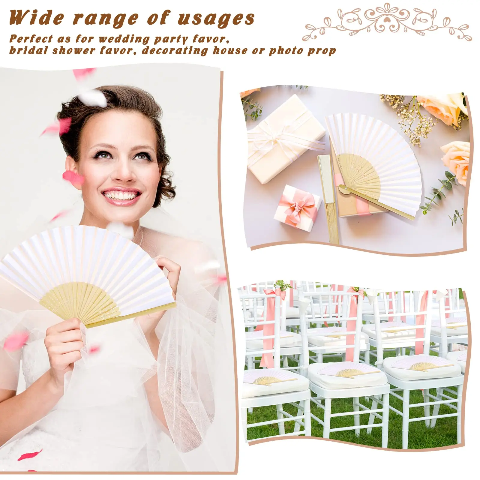 30/50/80/100Pcs Wedding Hand Fans Silk Fans Folded Handheld Fans for Wedding Guests Bridal Shower Dancing Party Favor Decoration