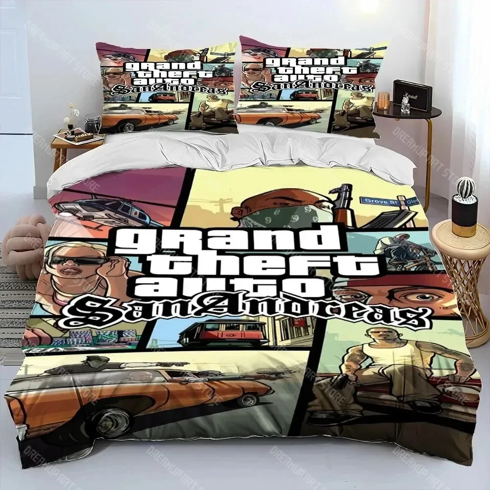 

3D Grand Theft Auto GTA Game Gamer Comforter Bedding Set,Duvet Cover Bed Set Quilt Cover Pillowcase,king Queen Size Bedding Set