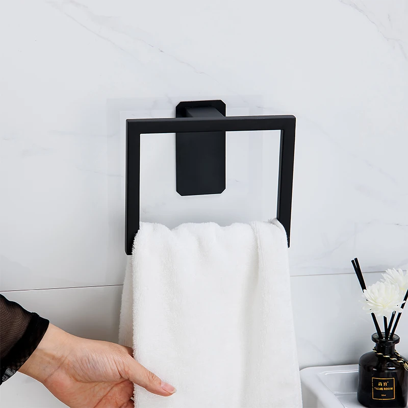 YCRAYS Black No Drilling Bath Hardware Sets Toilet Paper Holder Towel Rack Bar Rail Robe Hook For Bathroom Products Accessories