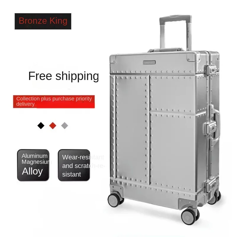 Stylish All-Aluminum-Magnesium Alloy Luggage Silent Universal Wheel TSA Combination Lock Can Board Business Unisex Suitcase 50L