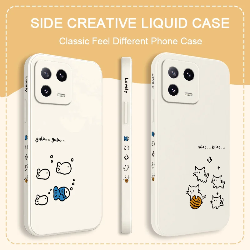 Custodia per telefono gatto linea carina per Xiaomi Mi 14 13 13T 12 12X 12T 12S 11 11T 10 10T 9 9T Pro Lite Cover in Silicone liquido