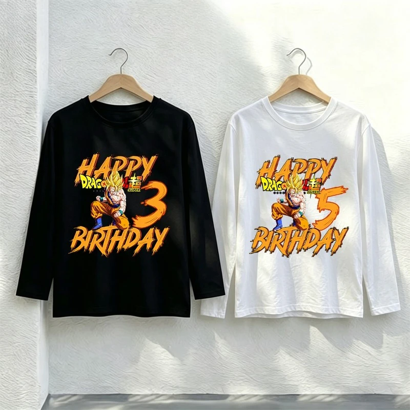 Dragones Ball Goku Number Long Sleeve T Shirt Birthday Clothes for Boy Girl Trendy Cotton Clothing Party Costume Tops Party Gift