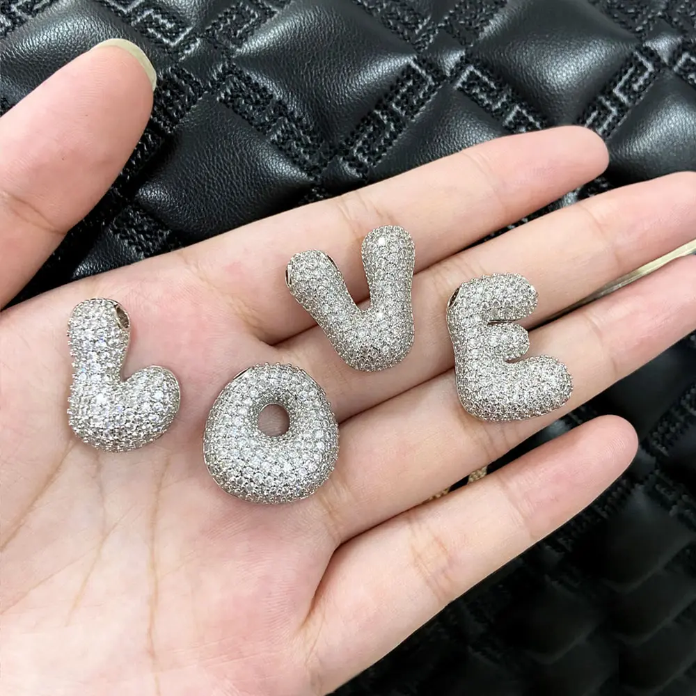 OCESRIO Silver Color White Crystal Bubble Letter Pendant for Necklaces Ballon Initial Necklace Jewelry Making Supplies pdtb595