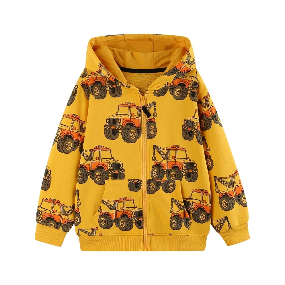 Chaqueta con capucha para niños, con estampado de coches, manga larga, cierre con cremallera, ideal para el invierno y el otoño, para niños y niñas de 2 a 7 años, abrigos para la primavera.