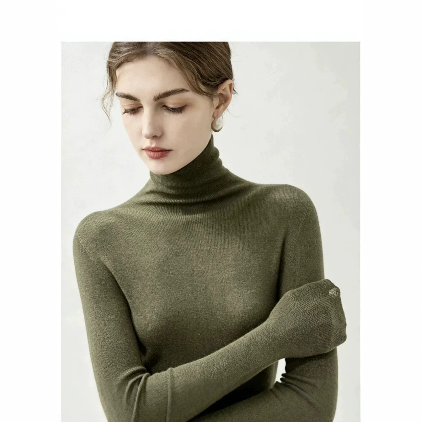 18-needle island-style seamless one-piece sweater autumn and winter fine-spun girls' pure wool base shirt high-neck sweater