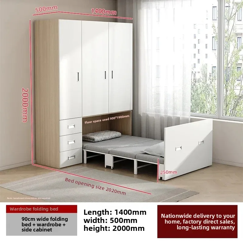 y9.1-Folding Bed Single Home Desk Small Apartment Multi-Functional Telescopic Bed Wardrobe