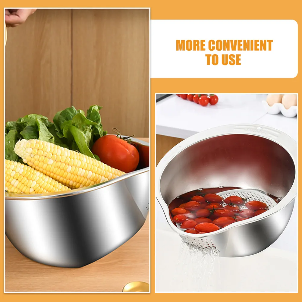 Stainless Steel Rice Washer Strainer Bowl Fruit Vegetable Washing Basket Kitchen Colander Fine Mesh Kitchenware