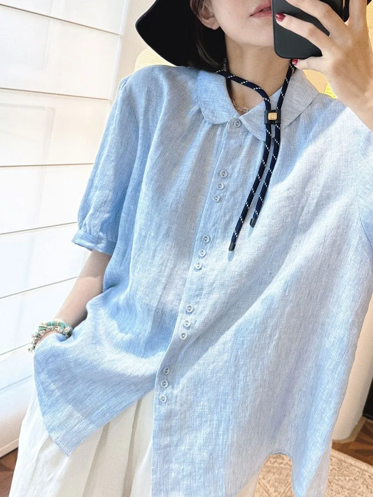 

MGDM Women's Loose Fit Linen ort Sve T-irt Breathable Comfortable No Prure Texture Design Summer irt Cleanfit Sle