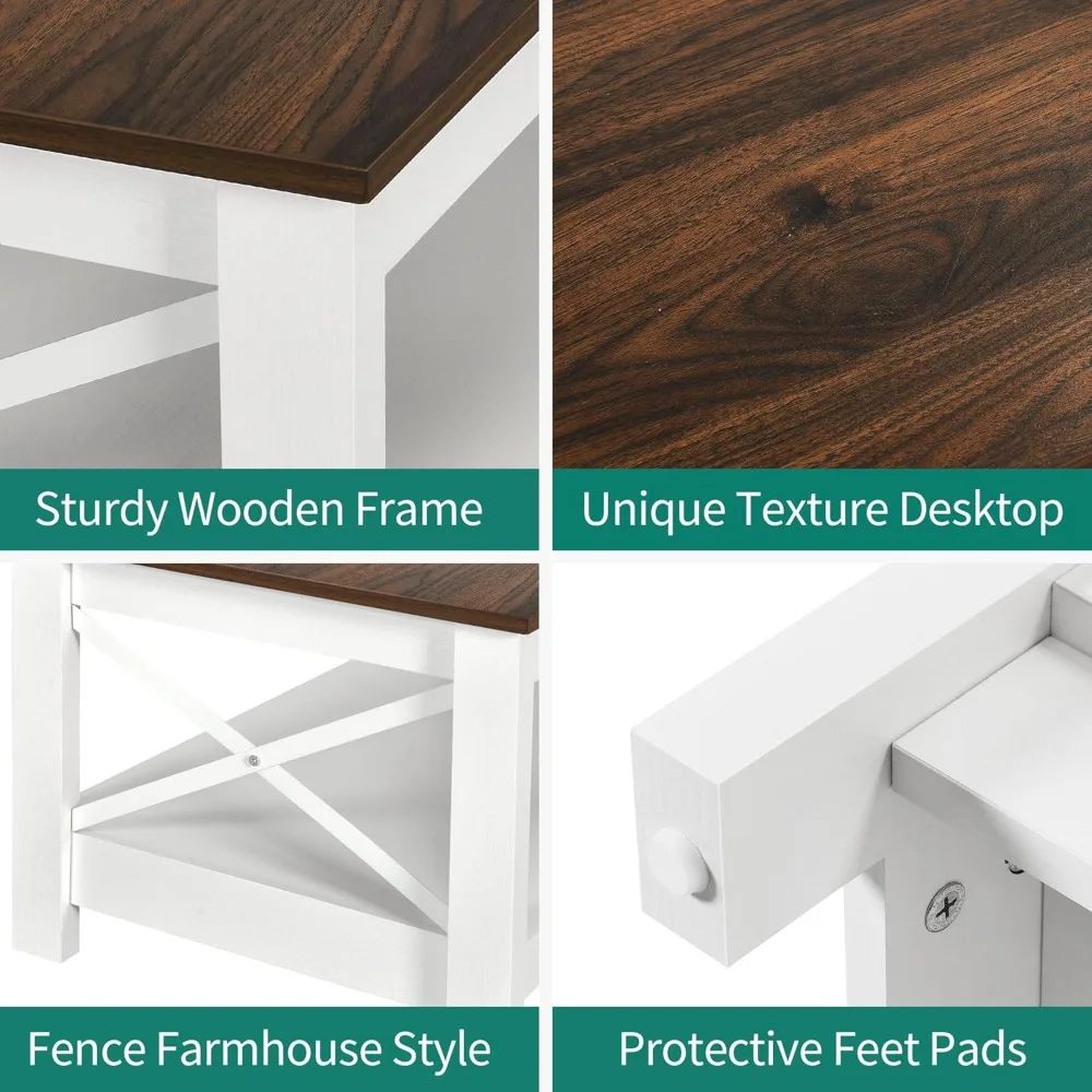 طاولة قهوة حديثة للمزرعة مع مساحة تخزين، طاولة مركزية خشبية من طبقتين لغرفة المعيشة، إطار قوي على شكل X #5