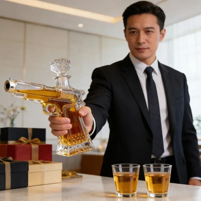 Sandhawk Glass Pistol Decanter Whiskey Vodka Dispenser Craft Bottle Cover for Home Bar view 4