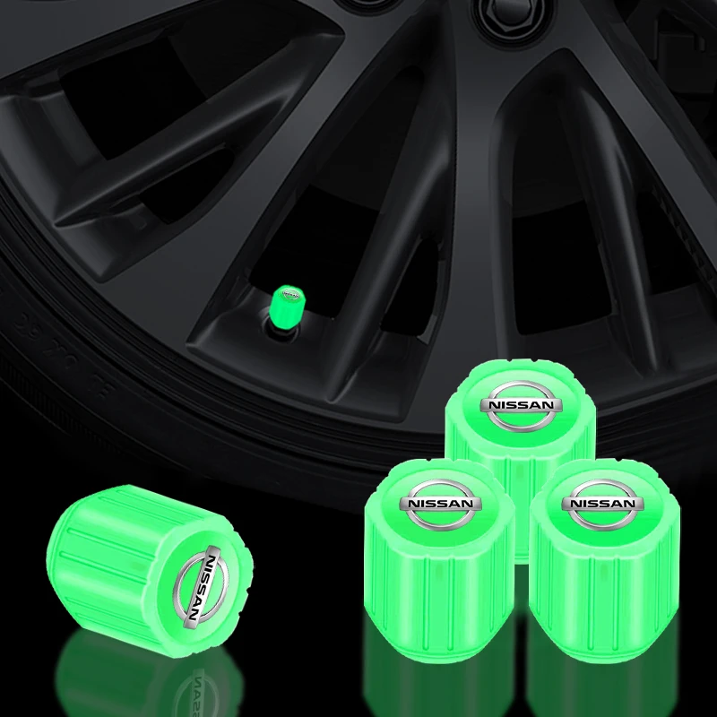 Car Tire Valve Caps Luminous Valve Stem Caps for Nissan X-trail Qashqai Note Juke Sentra Patrol Navara Car styling Accessories