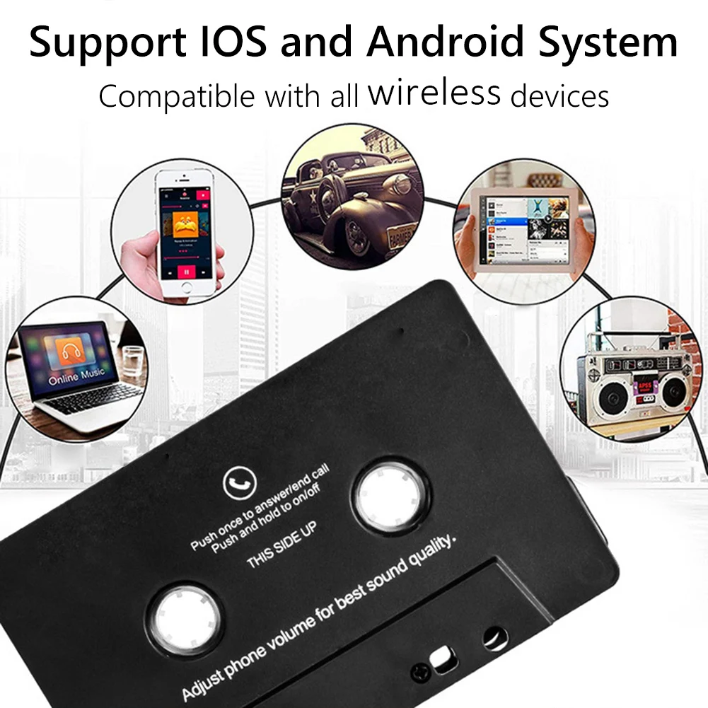 محول شريط صوتي للسيارة 5.0 عالمي يعمل بالبلوتوث مشغل MP3/SBC/AAC مشغل إستيريو AUX مع مهايئ كاسيت صوتي للموسيقى مع ميكروفون