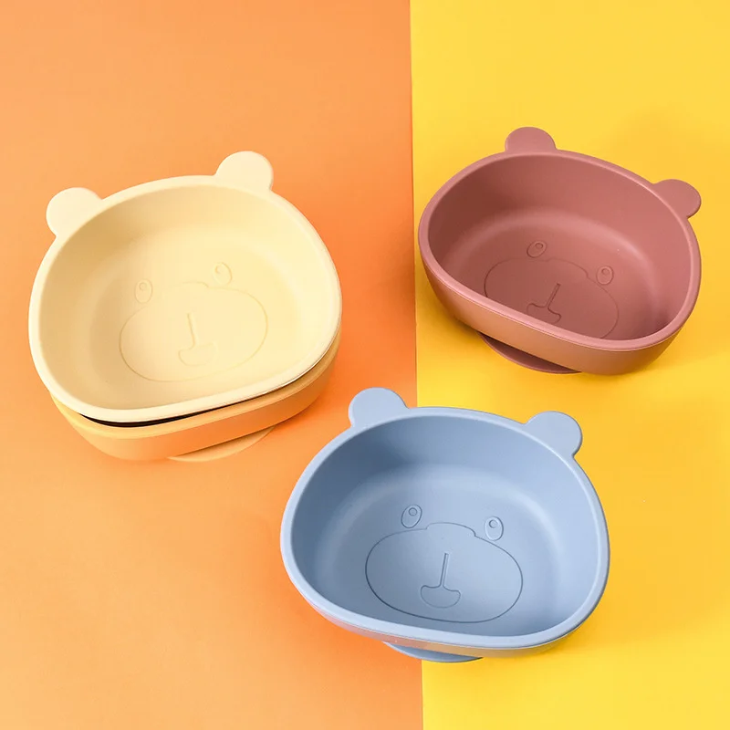 Baby Feeding Bowl With Suction BPA Free Silicone Baby Tableware Solid Color Infant Food Snack Storage Plates