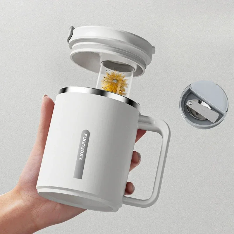 304 Stainless Steel Double-deck Heat Preservation Mug Household with Lid Coffee Tea Cups Modern Simple Office Teacup Kitchenware