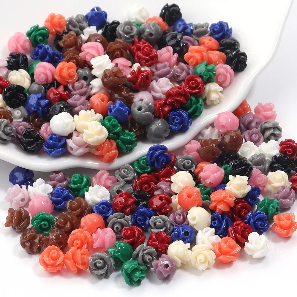 30 teile/los 7mm Farbe Rose Blume Harz Lose Spacer Perlen für Schmuck Machen DIY Handgemachte Armband Zubehör
