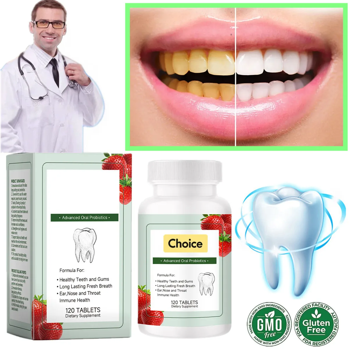 

Teeth Brightening Whitening Dental Calculus Remover Removal Bad Breath Preventing Periodontitis Dental Repair Clean Care Tablets