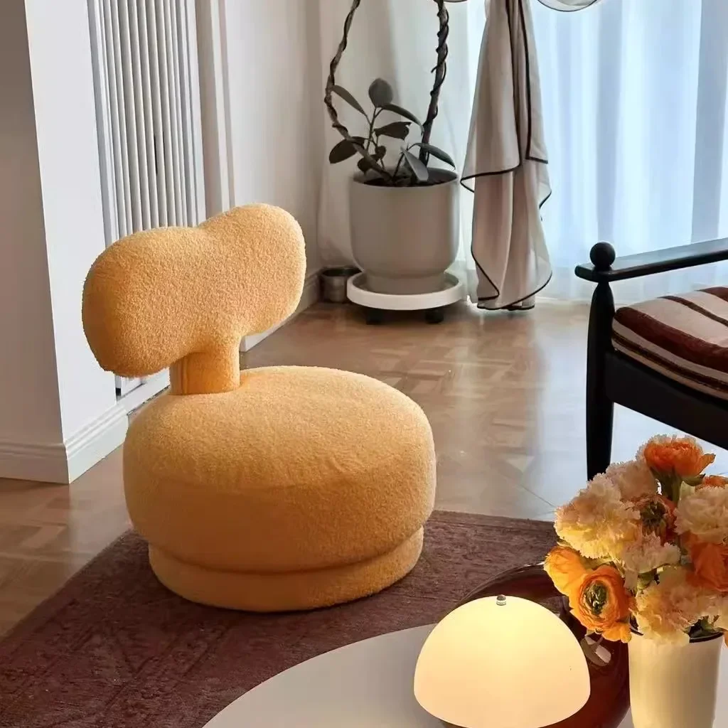 أريكة تغيير الأحذية المنزلية للقراءة، مسند ظهر صغير قابل للدوران، كريمي للرياح #3