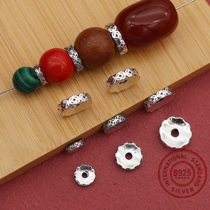 Guochao Tibetan silver coin pattern wheel spacer loose beads, bracelets, necklaces, braided ropes, ancient silver beaded gaskets DIY jewelry - Detail 1