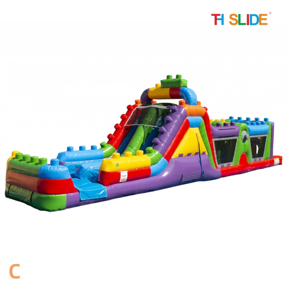 Par navire à porte, jeux de sport gonflables colorés pour parcours d'obstacles de 15x3m, toboggans d'eau gonflables commerciaux à double voie et piscine