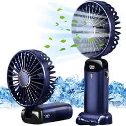 Handheld Fan,Foldable Desk Desktop Type-C Rechargeable Fans with Lanyard and Base, Mini Fan with LED Display