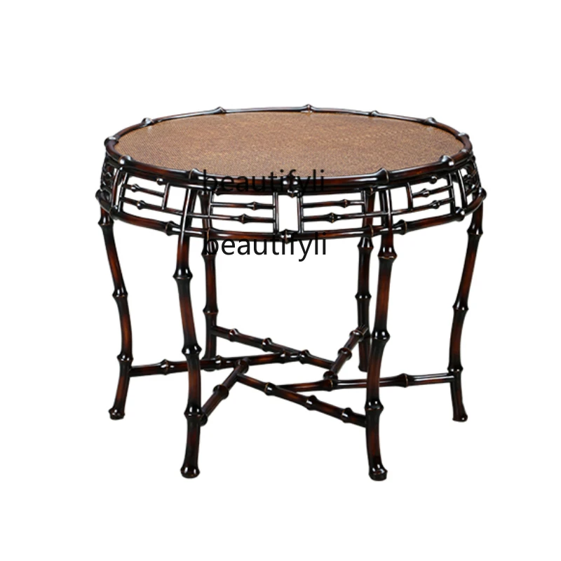 

Antique Tang Style Drum Table Balcony Bamboo Woven round Tea Table Household Tea Brewing Tea