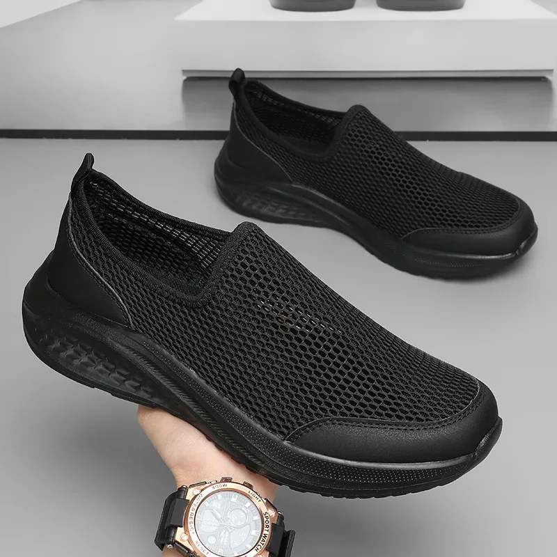 

Мужская повседневная обувь без шнуровки с дышащей сеткой, легкая износостойкая обувь для папы, удобная полиуретановая стелька с круглым носком, Hombre