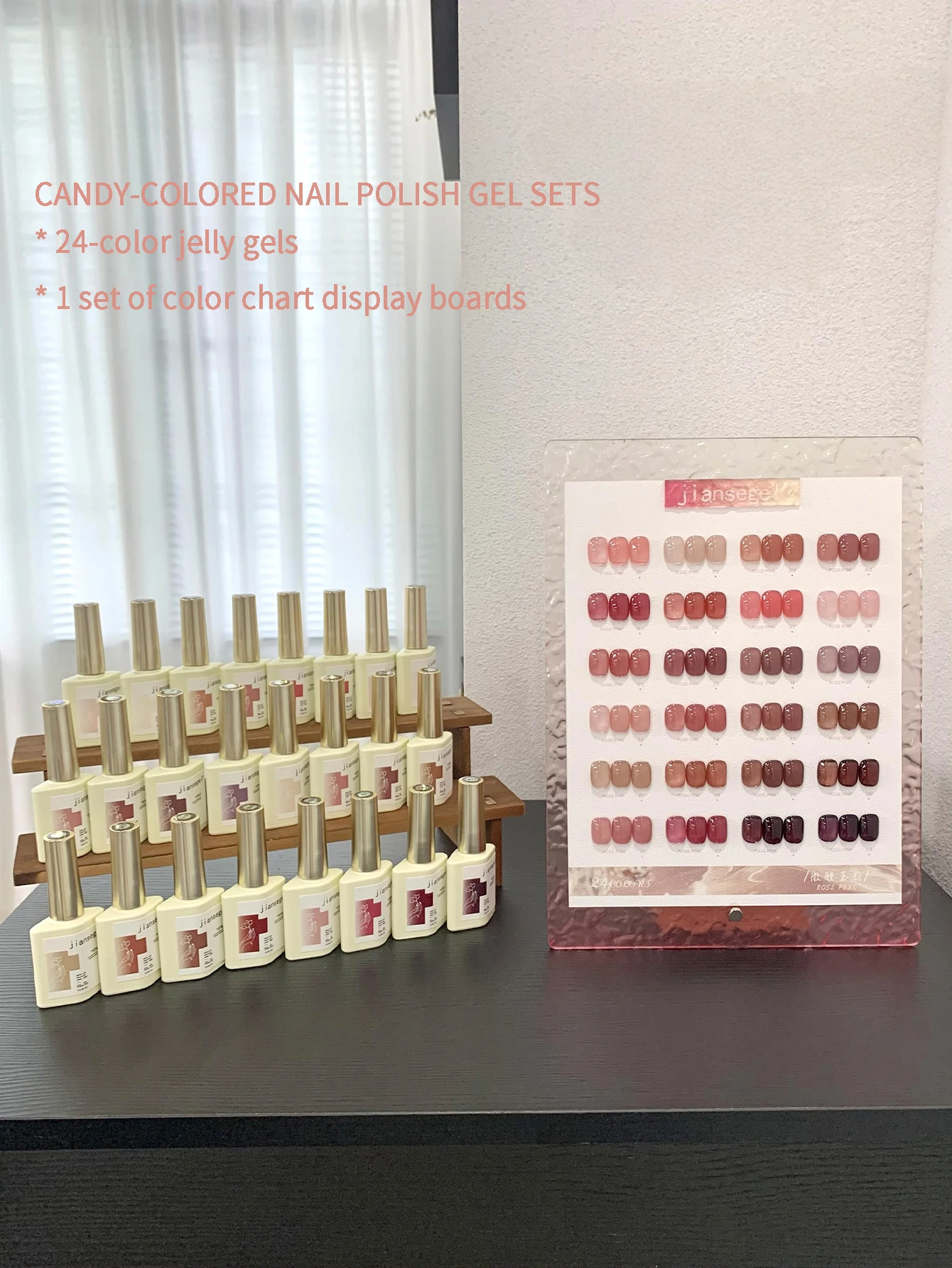 

24 pieces candy pink 15ML nail polish gel large set with color card, UV nail gel, suitable for various occasions, Christmas