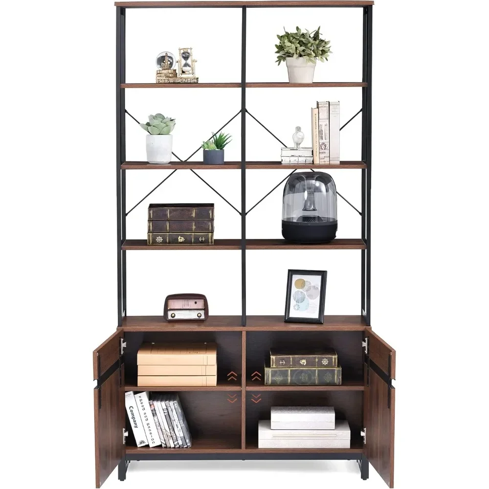 Tall Bookshelf with Storage Cabinet, Book Shelf Organizers, Industrial Style Bookcases with 8 Open Display Shelves