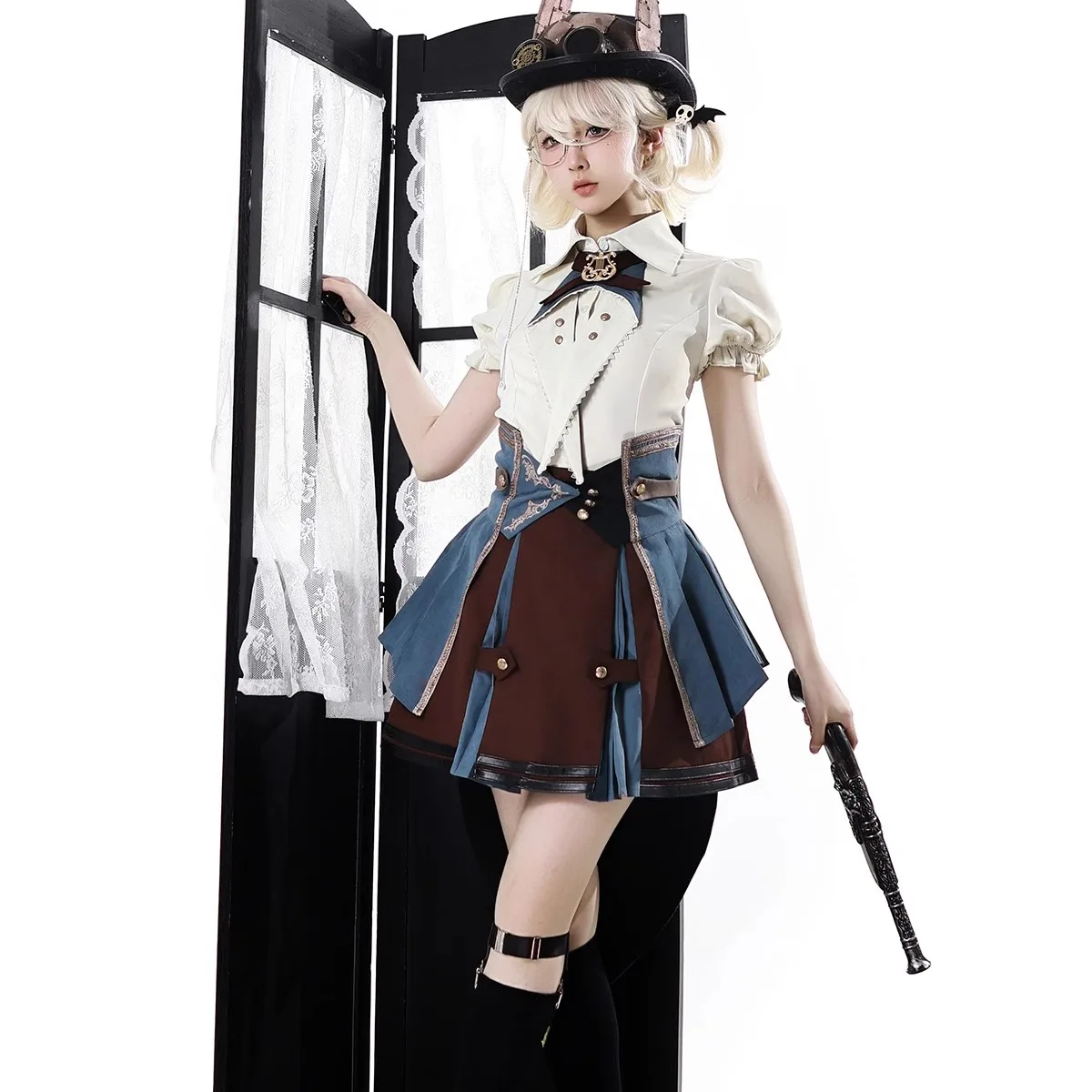 

Original Genuine Lolita Fairy Town Train Attendant Steampunk Prince Half Skirt Waist Lolita Set