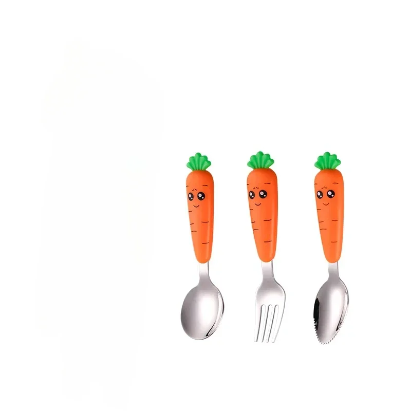 Baby Feeding Utensils Cartoon Carrot Fork Spoon Children Cutlery Set Children's Eating Cutlery Kitchen Gadgets Fork Teaspoon Box