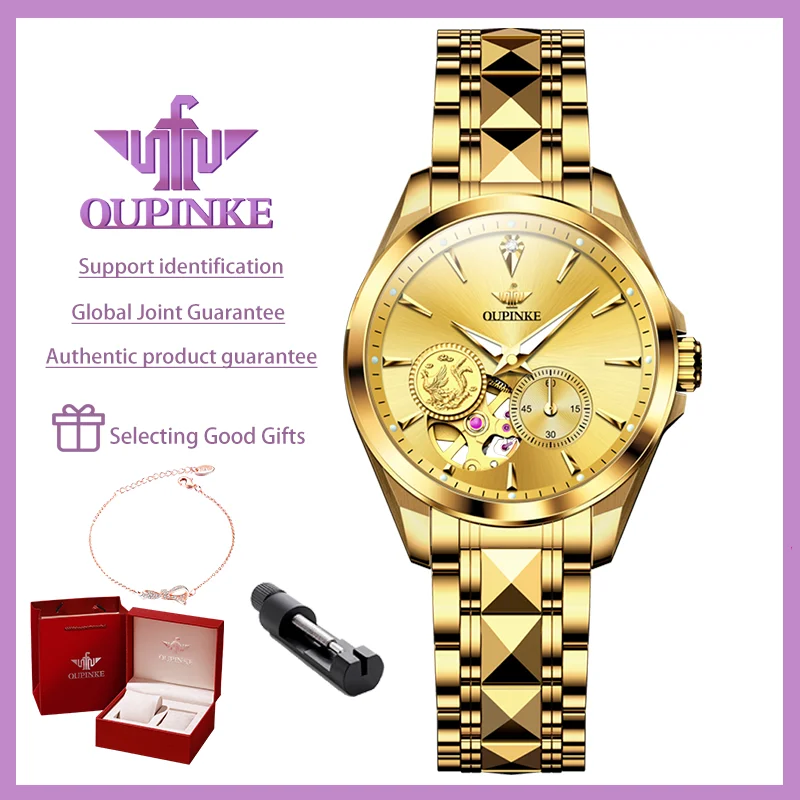 OUPINKE Luxury Brand Elegant Women's Watches True Gold Imported Movement Fully Automatic Mechanical Watch Waterproof Gift Set