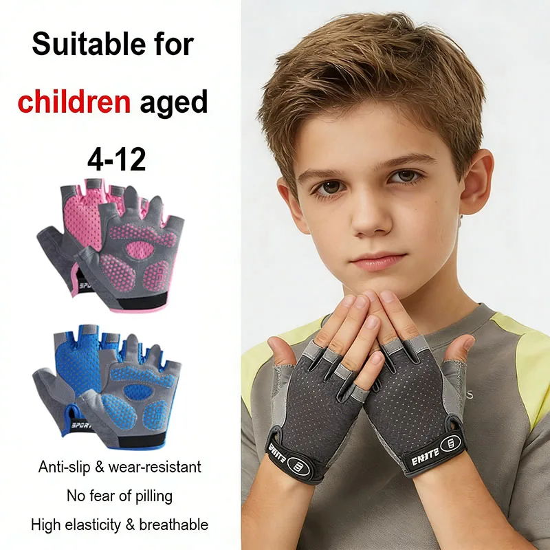 Kids Anti-Slip Cycling Skateboard Gloves Breathable Half-Fin