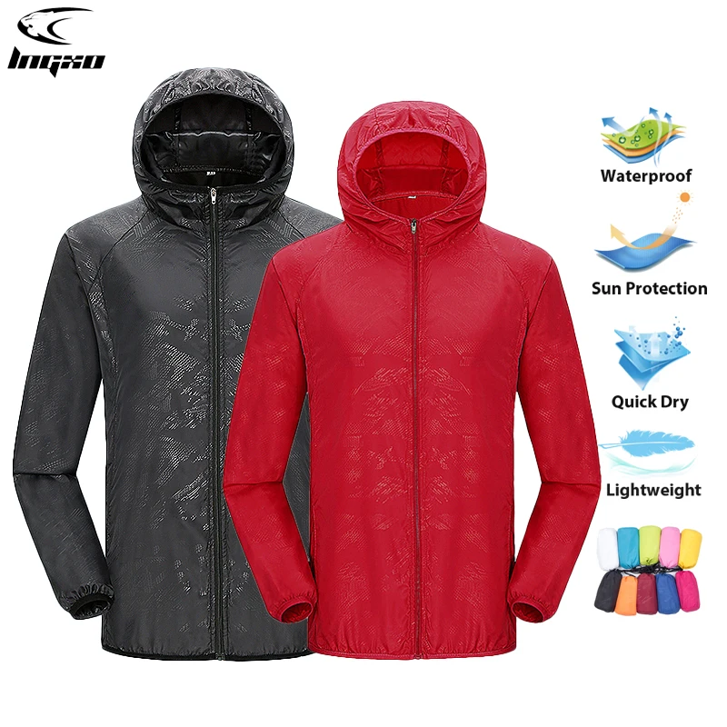 LNGXO mężczyźni kobiety kurtka turystyczna Unisex wodoodporna szybkie pranie Camping wiatrówka Trekking na świeżym powietrzu wspinaczka deszcz płaszcz anty UV ubrać