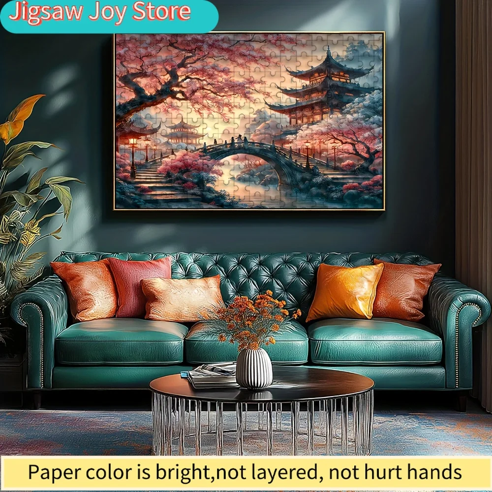 500/ Japanese-Inspired Cherry Blossom & Pagoda Jigsaw Puzzle - Large-Scale Challenging Adult Puzzle with Vibrant Colors, Intri