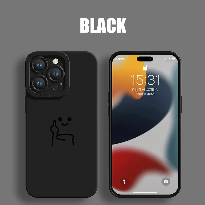 Highend Black Cartoon Red Man Phone Case For iPhone 15 14 11 Pro Max 12 13 Mini X XR XS Max 7 8 14 15 Plus Shockproof Soft Cover