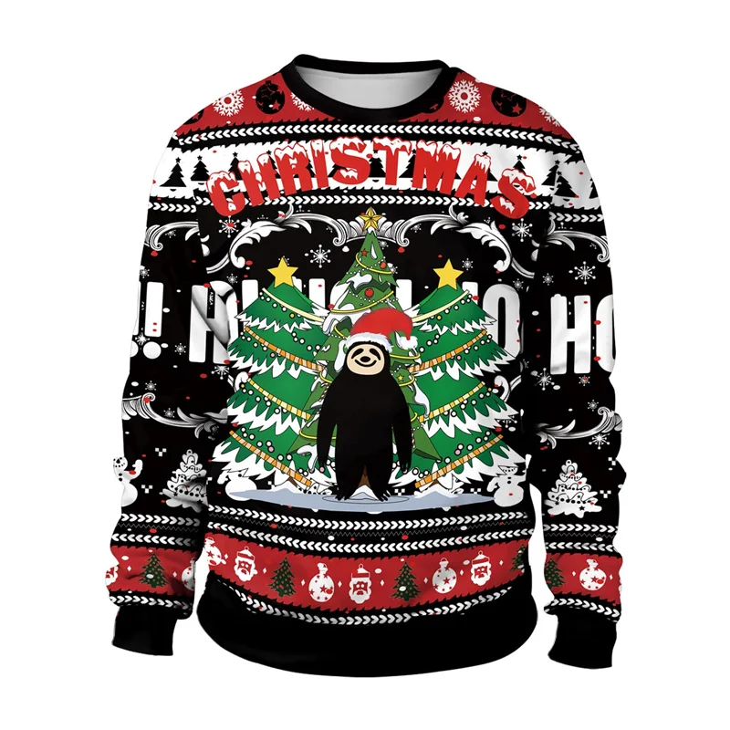 3D Printed Christmas Tree Sweatshirts For Men Dinosaur Dog Pattern Long Sleeves Casual Loose Unisex Pullover O-Neck Hoodies