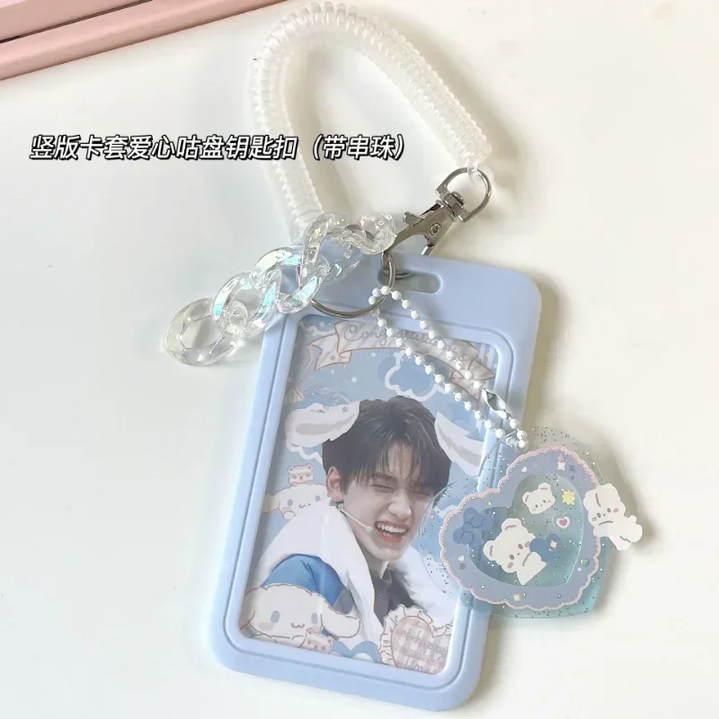 ABS Slide Kpop Photo Card Holder Anti-lost Keychain 3 Inch INS White Idol Protective Case Bag Bus Cards Sleeves Supplies