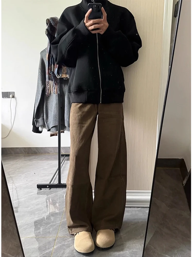 

Мужская рабочая одежда Cleanfit, джинсы кофейного цвета, свободные широкие брюки, высококачественные прямые длинные брюки в стиле ретро, молодежная мода