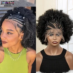 Perruque Synthétique Tressée avec Bonnet en Dentelle, Cheveux Crépus Bouclés, 13x6, avec Petits Cheveux, pour Femme Afro Noire