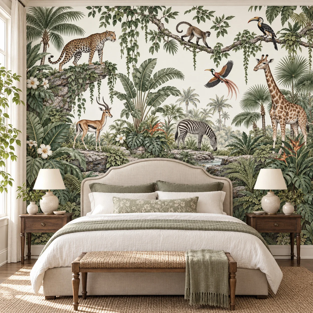 Jungle Wallpaper Mural Safari Animals Tropical Forest Wall Art Living Room Bedroom Non Self Adhesive Botanical Wall Decor Nature