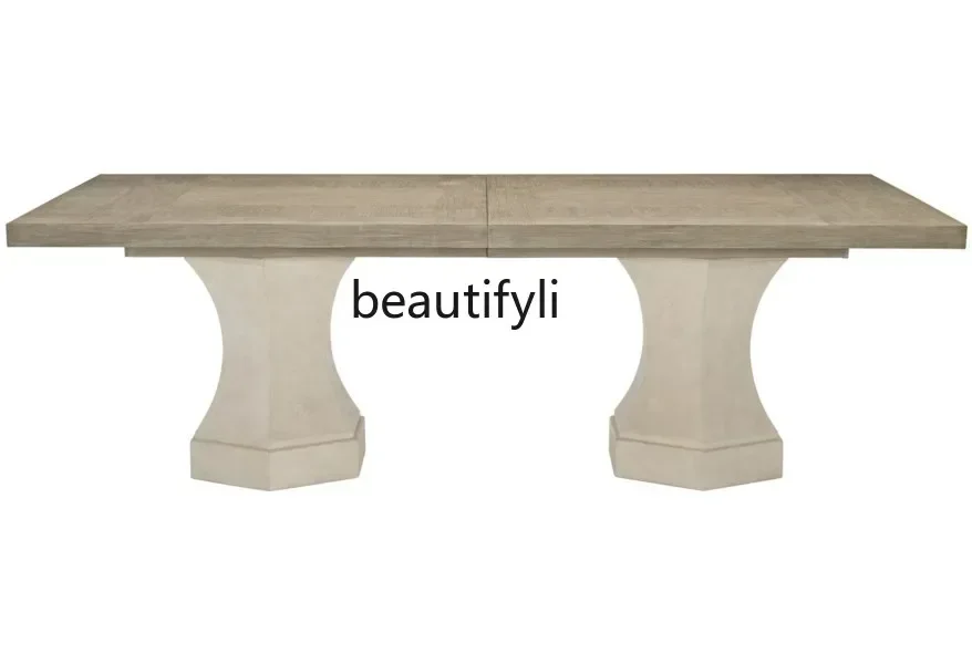 

American-Style Solid Wood Distressed Dining Edge round Dining Tables and Chairs Set French Retro Affordable Luxury Oak