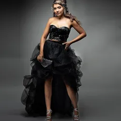 Women High Waist High Low Layered Tulle Floor Length Spectial Occasion Skirt Split Skirt A-Line Puffy Mesh Skirt for Wedding